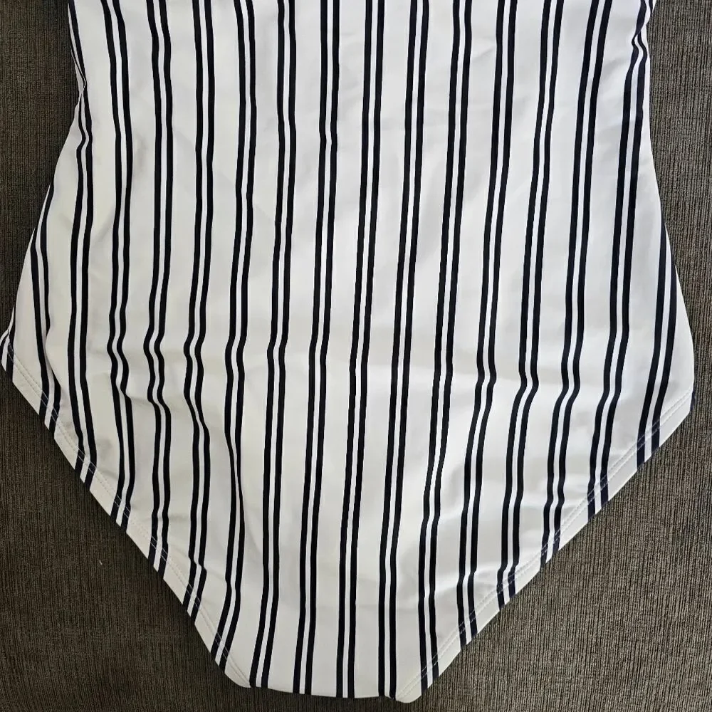 Nautica Cool white & navy Lace-Up Stripe Women's One Piece Swimsuit size large